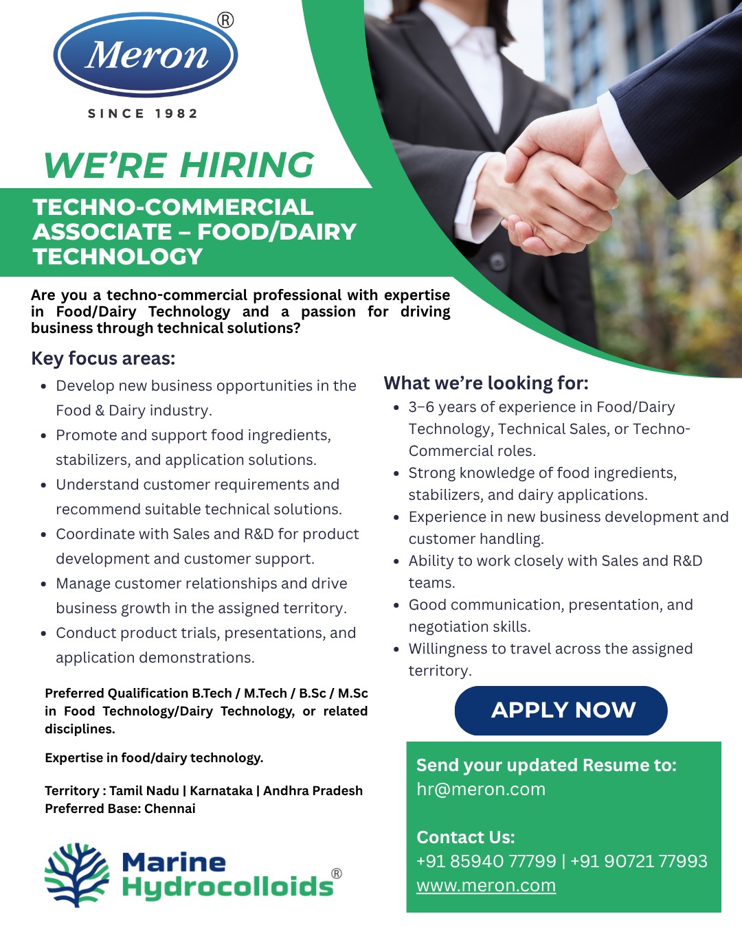 Techno-Commercial Associate – Food/Dairy Technology